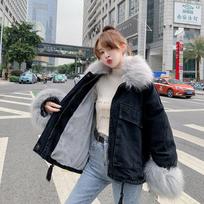 Outerwear Winter Warm Big Fur Collar Plus Velvet Thick Women Denim Jacket Korean Style Removable Loose Denim Women Jacket XL juoda