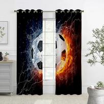 3-Dimensional Vibrant Soccer Draperies Ink Splash Design Artistic Soccer Curtains 2 Panels Kids Space Bedroom Living Room Space Balcony Decor W60xH100(CM)x2pcs&Rod Pocket black