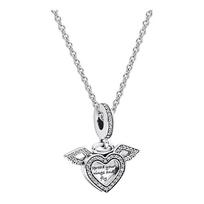 Pandora Heart Shaped Angel Wings Set 925 Silver Necklace Women's ZT2368 sidabras