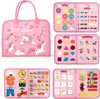 Toddler Busy Board Montessori Early Educational Sensory Toys Activities Alphabet Fine Motor Skills Shape Color Match Baby Toy pink