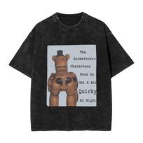 Couple TShirt FNAF At Freddys Washed T Shirts Hip Hop  Summer Tee Shirt Y2K Retro Pattern Casual Clothes Birthday Gift S white