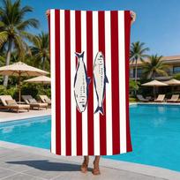 Striped Sardine Can Print Beach Towel Retro French Food Design Towel for Men Women Ideal for Summer Beach Trips 50x100cm
