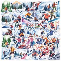 10/30/50PCS Skiing Surfing Outdoor Sports Cartoon Stickers Graffiti Laptop Phone Luggage Snowboard Cool Sticker Packs gray