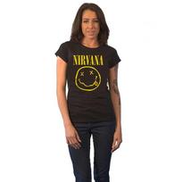 Nirvana T-shirt Yellow Smile Band Logo new Official Womens Skinny Fit Black Size M black