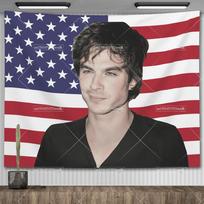 Ian Somerhalder American Flag Vampire Diaries Poster Damon Salvatorea Tapestrys Aesthetic Bedroom Decoration Party Banners 100X70CM gray