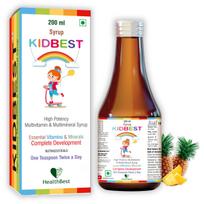Healthbest Multivitaminų sirupas vaikams - 200ml, 11 būtinų mineralų, Palaiko smegenų vystymąsi, augimą, imunitetą, Suteikia energijos, Vitaminai A B
