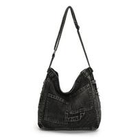 Versatile Hobo Sling Bag Vintage Satchel Bags Casual Denim Shoulder Bag  Unisex juoda