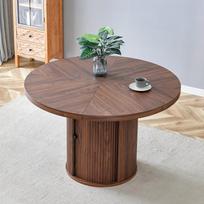 Apvalus valgomojo stalas su laikymo vieta, medžio išvaizdos, 115 cm, su stulpine kojelės ir spintelės, stalas 4–6 žmonėms, skandinaviškas modernus 115 x 115 x 74 cm
