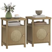 Set of 2 narrow bedside tables side table open compartment cabinet rattan finish, 40 x 35 x 55 cm brown 40 x 35 x 55 cm