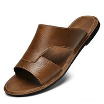 Madingos vyriškos laisvalaikio odinės plokščiapadės dizainerio šlepetės Lauko neslystančios vaikščiojimo avalynės Madingos plokščiapadės dizainerio vandeniui atsparios minkšto padėklo šlepetės 47 juoda
