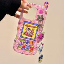 NEW Cartoon Tamagotchi Style Mobile phone shell apply iphone16pro max Acrylic paste pendant decorate girl birthday Holiday gifts 13 Pro Max brown