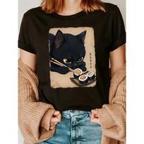 Womens Cat and Sushi Graphic T Shirt 1pc Polyester Knit Crew Neck Short Sleeve Regular Length Casual Spring Summer Top 4XL juoda