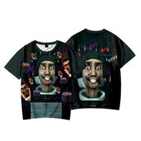 Summer Couple Fashion for Fans of Game Skibidi Toilet Cartoon Printed Short Sleeve T-shirts XS black