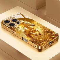 Bėgančio arklio raštas Auksinės metalinės dažų Stiklinis telefono dėklas iPhone 11 12 13 14 15 16 17 Pro Max Plus 17Air 16E iPhone 14 Pro multi