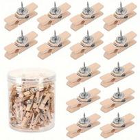 Spalvingi 3,5 cm mediniai stalo segtukai nuotraukų sienai ir kamštinei lentai 20-pack Natural Wood Clips with Pins beige