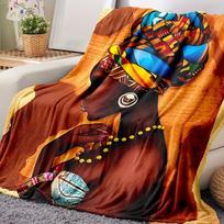African Woman Flannel Blanket – Vibrant Soft Throw – Multi-Purpose for Couch Bed Camping – Warm Stylish Home Decor 75cmx90cm orange