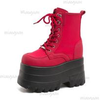 Superaukštos platformos ankle boots moterims Punk storapadžiai batai aukštį didinančios moteriškos aulinės basutės Rudens Botines Bottes Femmes 43-44 red