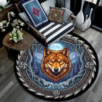Wolf Moon Forest Crest Round Area Rug Under Office Chairs Bedroom Living Room Home Decor 80cm x 80cm gray