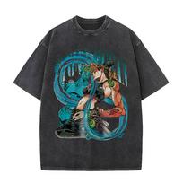 Anime JoJo's Bizarre Adventure Jolyne Washed Vintage T-shirt Summer Men Women Manga Casual Cotton Crewneck Short Sleeve T Shirt S įvairiaspalvis