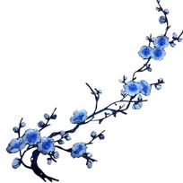 Beautiful Embroidered Plum Blossom Flower Patch Iron On Sew On Applique Motif Craft mėlyna