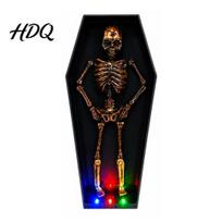Colorful LED Halloween Light Dancing Skeleton in Casket Up Musical Toy with Animated Casket Lights Spooky Decor Party Haunted House Props Prop black