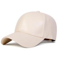 Unisex Light Panel Solid Color PU Leather Baseball Caps Spring Autumn Outdoor Adjustable Casual Hats Dad Hat Sunscreen Hat smėlis