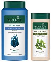 Biotique Bio Kelp Protein Shampoo for Falling Hair Intensive Hair Regrowth Treatment, 340ml And Biotique Bio Henna Leaf Fresh Texture Shampoo & C gray