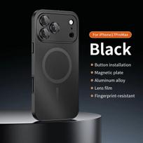 Prabangus aliuminio magnetinis telefono dėklas, skirtas iPhone 12 13 14 15 16 17 18 Pro Max Plus, su oro kameros stiklo apsauga, metalinis telefono dangtelis iPhone 15 juoda