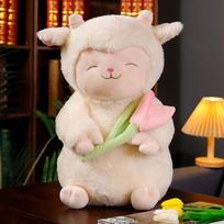 Cute Tulip Sheep Sheep Baa Doll Plush Toys Holding Flower Sheep Doll Children's Soothing Doll Gift 25cm white