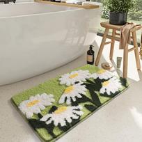 Ultra-Soft Bath Mat with Non-Slip TPR Backing and Quick-dry Design, Thick Flocked Microfiber Flower Bathroom Rug Doormat 400MMx600MM white