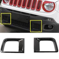 Car Front Grille Bumper Air Intakes Duct Vent Cover Trim Frame for Jeep Renegade 1.4 T 2016 2017 2018 Exterior Accessories Carbon Fiber 2pieces black