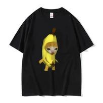 Juokingas Mielas Bananinis Katė Laiminga Bananokatinė Memė Marškinėliai Unisex Moteriški Marškinėliai Medvilniniai Gatvės Stiliaus Trumpomis Rankovėmis Marškinėliai T-Shirt Drabužiai 5XL įvairiaspalvis