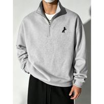 Galloping Horse Badge Men's Half Zip Sweatshirt, Fashionable Printed Stand Up Collar Sweatshirt, Casual Long Sleeve Stand Up Collar Sweatshirt S pilka