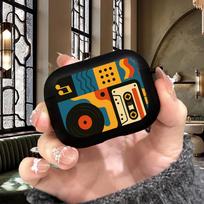 Retro muzikinio rašto ausinių dėklas AirPods Pro2/Pro3/Pro, apsaugantis nuo kritimo ausinių dėklas AirPods 4/3/1/2, sugeriantis smūgius AIRPODS2 black