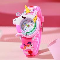 Kids' Unicorn & Rainbow Silicone Strap Watch rožinė raudona spalva