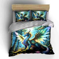 Majestic Dragon Forest Fantasy Set Exquisite Three-Piece Bedding Set Gift For Kids And Adults EU Twin 135X200cm&set black