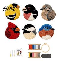 Relaxing Craft Kit DIY Bird Coaster Kit Punch Needle Embroidery Set with Pre-Printed Patterns Beginner Yarn Hoop Tools Woodland for Beginners North black