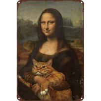 Vintage Mona Lisa Cat Metal Tin Sign Wall Art  Rustic Iron Decor for Home Living Room Bedroom Office Hotel Cafe Bar  Eas 20X30CM black