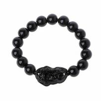 Pixiu Feng Shui Women Attract Wealth Good Luck Bangle Obsidian Stone Beads Wristband Bracelets style 49 black