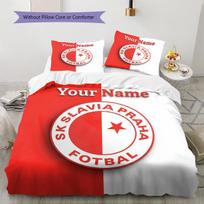 Custom Name Slavia Prague Football Crest Bedding,Quilt Set Quilt Cover Pillowcase Home Birthday Gift (1 * duvet cover + 2 * pillowcase, without core) 135x200cm white