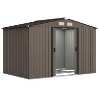 Garden shed 5.4 m² 2.77 x 1.95 x 1.92 m foundation kit sliding door vents galvanised steel, brown 277 x 195 x 192 cm