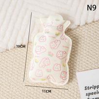 Cartoon Plush Hot Water Bottle Portable Cute Winter Warm Belly Mini Warm Water Bottle Cartoon Flannel Cover N9 beige