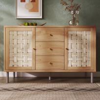 Country House Chest of Drawers 120x40x75 cm, Oak-Colored, 2 Doors, 3 Drawers, Adjustable Shelves, Metal Legs, Sideboard for Living Room, Kitchen. 120 x 40 x 75 cm