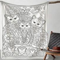 Spalvinimo Puslapis Katė Gėlių Pledas Bohemiškas Linijinis Drugelis Šiltas Vilnos Pledas Sofai Kelionei Namų Kūrybinio Kambario Dekoras 100x125cm (40x50inch) white