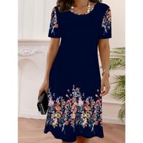 Women's floral print short sleeve dress S blue