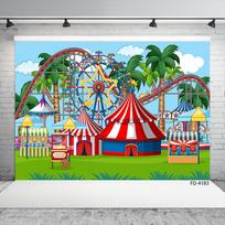 Roller Coaster Circus Carnival Photo Backdrop Vinyl Backgrounds for Baby Shower Children Birthday Photocall Photography Props 59x51.1inch/150*130cm red