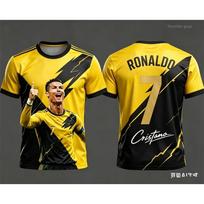 CR7 Ronaldo GOAT Gold Print T-Shirt Football Jersey Double Sided Print Unisex Fans Casual Short Sleeve Streetwear Tee S