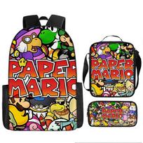 Mario Cartoon Kids Backpack Set for School Students Large Capacity Casual Bookbag 3-Piece