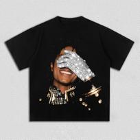 MJ Michael Jackson Pattern Print Men Women Versatile T-shirt in 21st-century Hip-hop Streetwear S gray