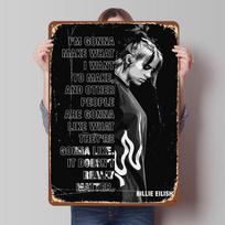 Billie Eilish Monochrome Portrait With Quote Tinplate Poster Custom Wall Art Vintage Metal Signs Retro Tin Plaque for Desk Decor 20x30cm（7.8x11.8inch）